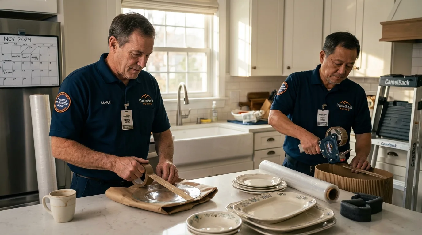 Professional crew packing kitchen dishware in Heber, CA